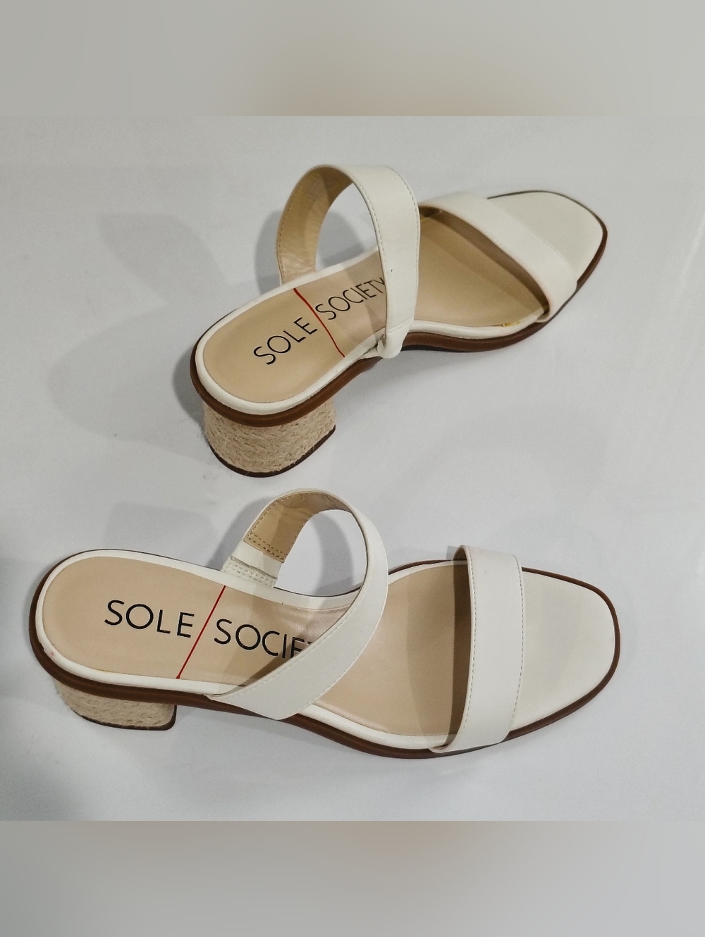 NWNB Sole Society Women's White Strappy Low Block Heel Sandals Size 8.5M